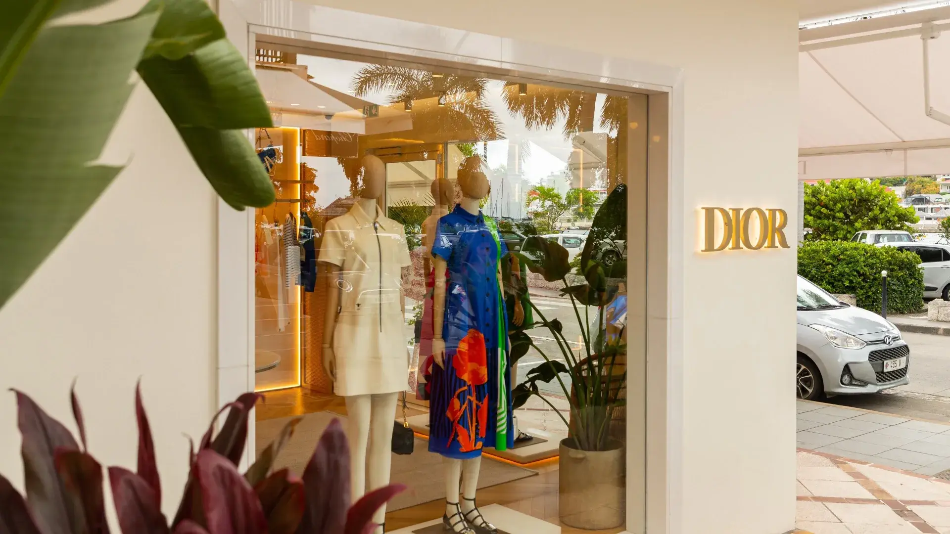The Dior boutique on a Gustavia street in St Barts, luxury fashion in the island’s duty-free capital
