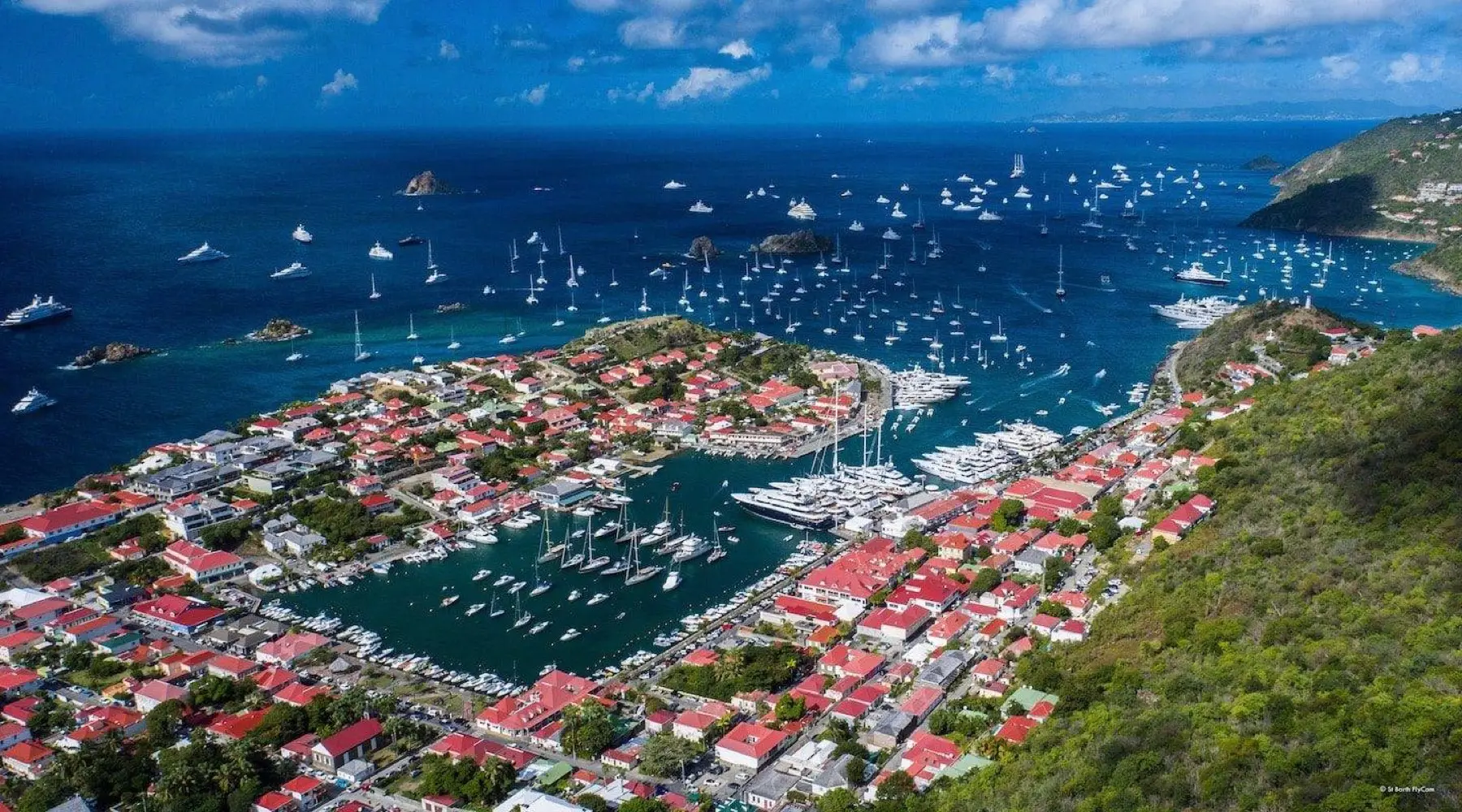 Aerial view of Gustavia harbour, Saint-Barthélemy